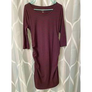 Isabel Maternity maroon striped dress EUC